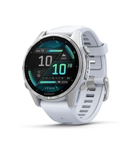 Умные часы Garmin Fenix 8, 1.3" AMOLED, 4G, Wi-Fi, Bluetooth, NFC, WR100, серебристый / белый