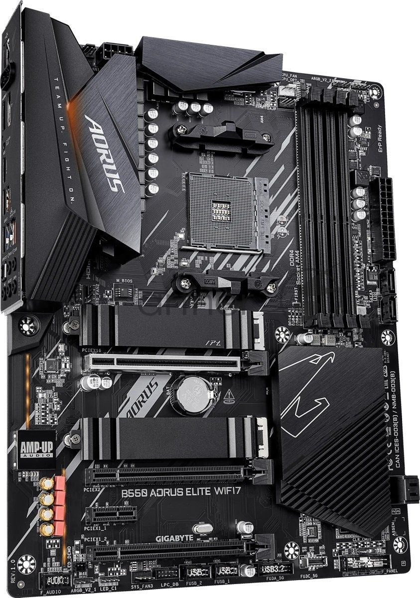 Материнская плата Gigabyte B550 AORUS ELITE WIFI7, AM4, AMD B550, 4xDDR4, 4xSATA 6Gb/s, 2xM.2, 1xPCIe 4.0 x16, 2xPCIe 3.0 x16, 1xPCIe 3.0 x1, 1xHDMI, 1xDisplayPort, 1x2.5GbE LAN, 2xUSB 3.2 Gen 2 Type-A, 3xUSB 3.2 Gen 1, 2xUSB 2.0, 5x3.5 мм, 7.1, ATX
