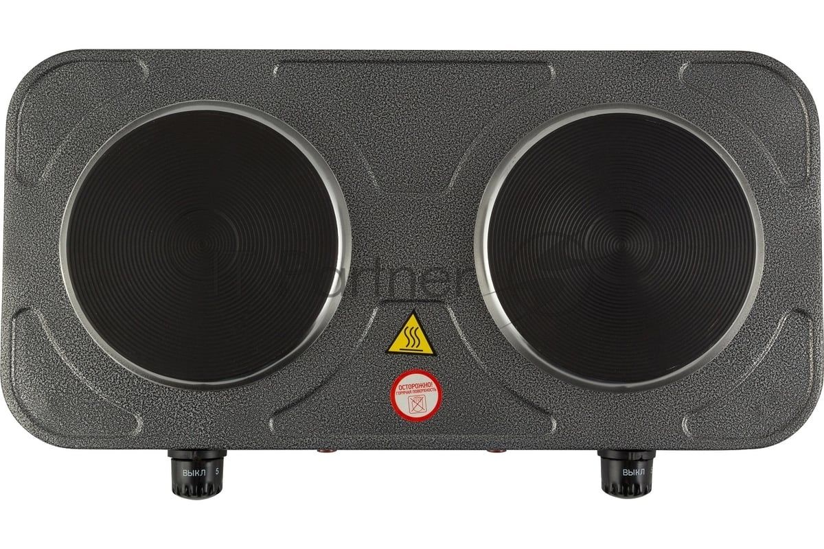Плита настольная электрическая Homestar HS-1104 серый, 2 кВт, ТЭН, конфорки - 2, эмаль, поворотные переключатели
