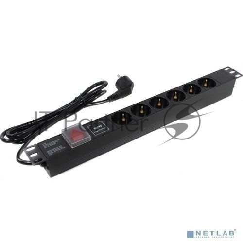 Блок розеток горизонтальный ExeGate ServerPro PDU-19H608 Al-6S-EU2-SW-SPD1, 19", 1U, Алюминий, 6 Schuko, кабель с евровилкой VDE-250V-16A-3*1.5мм2, 2 метра, выкл. с подсветкой, SPD1, черный