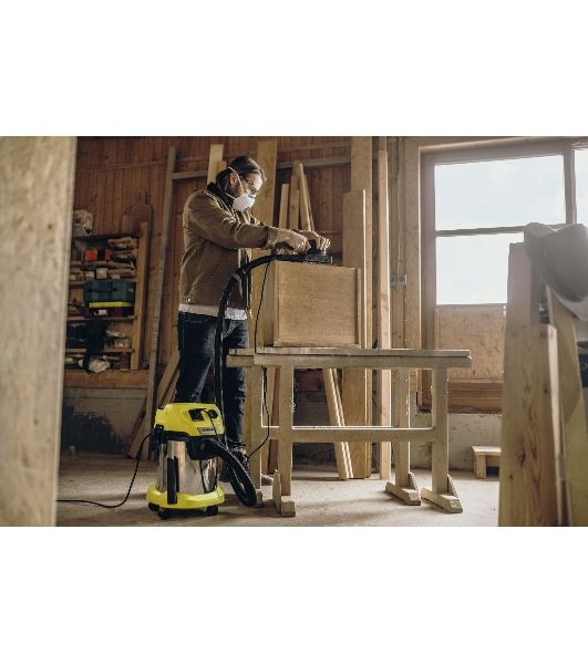 Строительный пылесос Karcher WD 3 P S V-17/4/20 желтый, 1000 Вт, уборка сухая/сбор воды, пылесборник мешок/контейнер, 17 л
