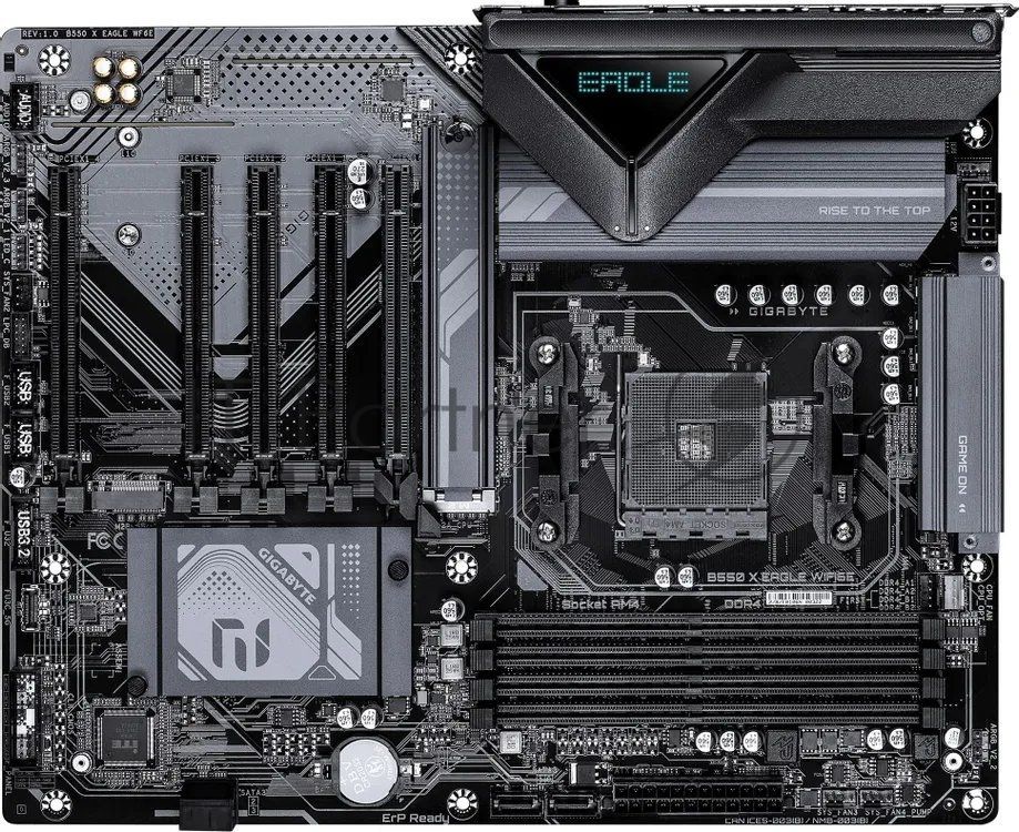 Материнская плата Gigabyte B550 X EAGLE WIFI6E, AM4, AMD B550, 4xDDR4, 4xSATA 6Gb/s, 2xM.2, 1xPCIe 4.0 x16, 4xPCIe 3.0 x1, 1xHDMI, 1x 2.5Gb LAN, 4xUSB 2.0, 3xUSB 3.2 Gen 1, 1xUSB 3.2 Gen 2, 1xUSB Type-C, 3x3.5 мм, 7.1, ATX
