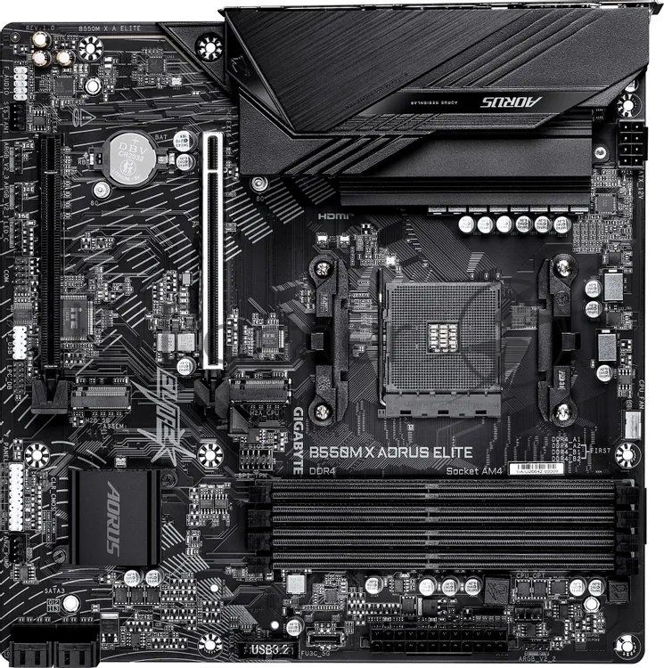 Материнская плата Gigabyte B550M X AORUS ELITE, AM4, AMD B550, 4xDDR4, 4xSATA, 2xM.2 PCIe 4.0/3.0, 1xPCIe 4.0 x16, 1xPCIe 3.0 x4, 1xHDMI, 1xDisplayPort, 1x 2.5Gb LAN, 4xUSB 3.2 Gen 1, 1xUSB Type-C 3.2 Gen 1, 2xUSB 2.0, 3x3.5 мм, 7.1, microATX