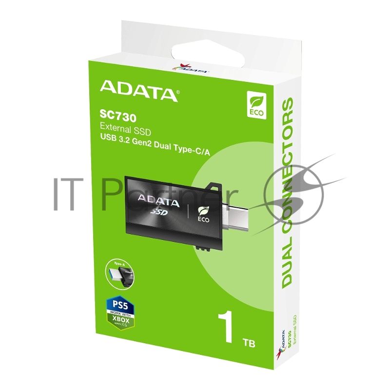 Внешний SSD ADATA SC730, 1TB, USB 3.2 Gen 2 Type-A/Type-C, R/W 600/600, черный