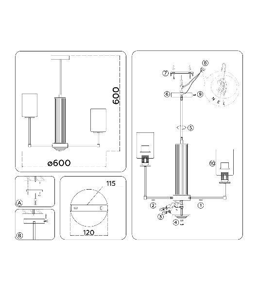 Люстра Ambrella light LH56215/6 BS/FR латунь/белый матовый E27/6 max 60W D600*600