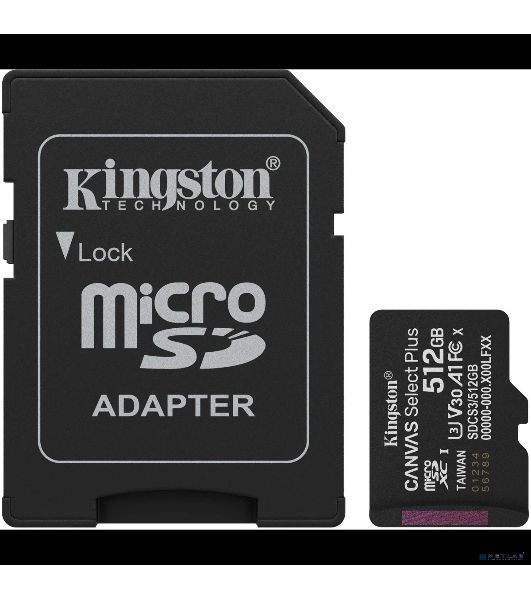 Флеш карта microSDXC 512Gb Kingston SDCS3/512Gb Canvas Select Plus + adapter