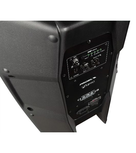 Активная акустическая система PROEL V12PRO 2-х полосная, НЧ динамик 12", ВЧ динамик 1", DSP, мощность пик./ном. 600/300 Вт, АЧХ 50-20000 Гц, макс. SPL 124 дБ, Combo XLR/TRS мик./лин. вход, XLR лин. выход, USB-A порт для радиосистем U24B/U24H