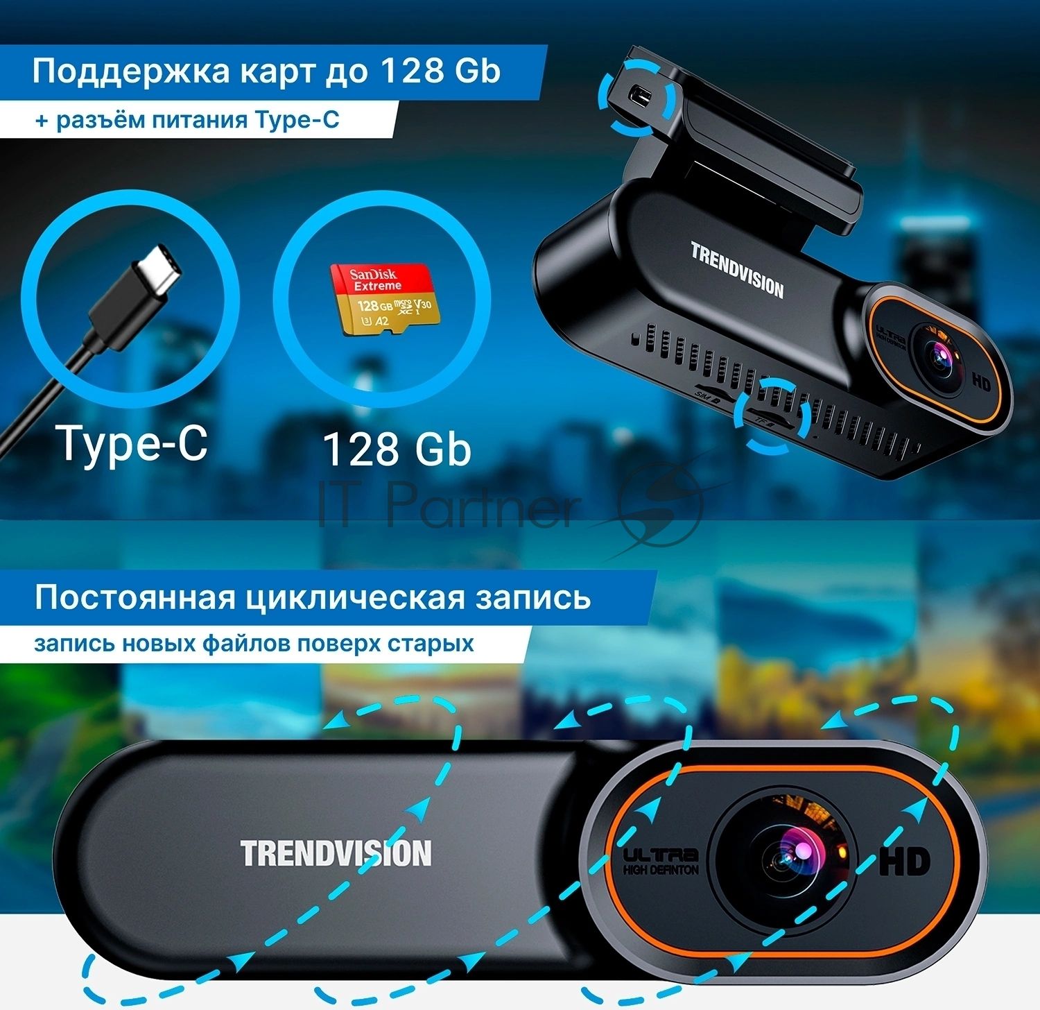 Видеорегистратор TrendVision Online SKY 4G черный 2Mpix 1080x1920 1080p 150гр. GPS внутренняя память:512Mb Ingenic T23