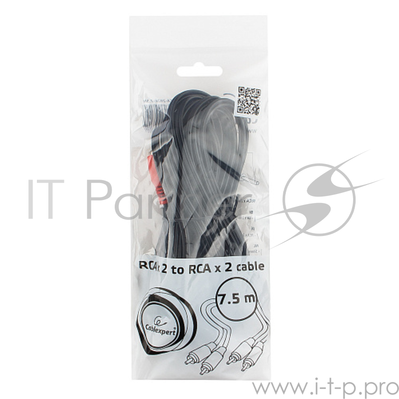 Кабель аудио Cablexpert CCA-2R2R-7.5M, 2xRCA - 2xRCA, 7,5м