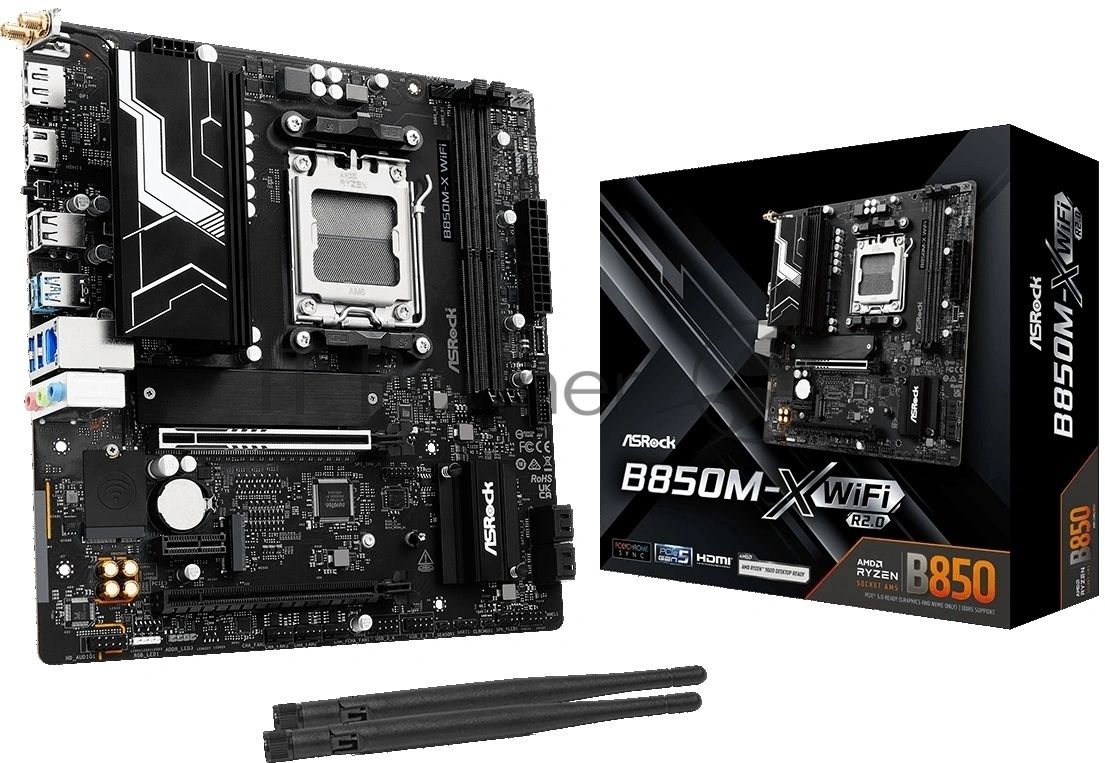 Материнская плата ASROCK B850M-X WIFI R2.0, AM5, AMD B850, 2xDDR5, 4xSATA, 2xM.2, 1xPCIe 5.0 x16, 1xPCIe 4.0 x4, 1xPCIe 3.0 x1, 1xDP, 1xHDMI, 1x2.5Gb LAN, Wi-Fi 6E, BT 5.2, 1xUSB-C 5Gbps, 3xUSB-A 5Gbps, 2xUSB-A 2.0, 3x3.5 мм, 7.1, mATX