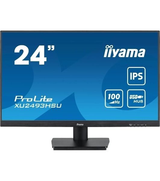Монитор 23.8" Iiyama ProLite XU2493HSU-B7 IPS 1920x1080, 100 Гц, 1 мс, 16:9, 300 кд/м², HDMI 1.4, DP 1.2, 3.5 Jack, USB Hub (2x USB 2.0), динамики (2x2 Вт), Adaptive-Sync, черный