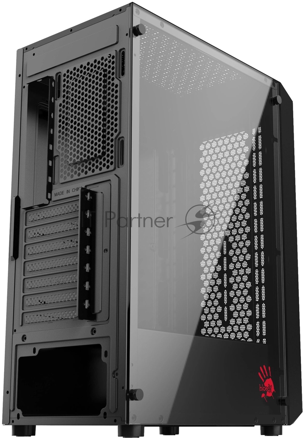 Компьютерный корпус Bloody BD-CC114 черный без БП ATX 8x120мм 1xUSB 2.0 1xUSB 3.0 audio bott PSU