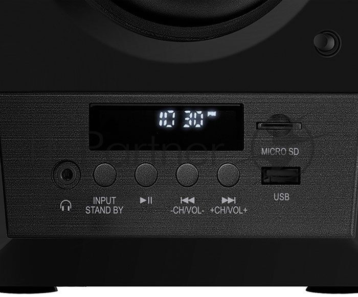Акустическая система 2.0 SVEN MC-10, чёрный, мощность 2x25Вт (RMS), FM-тюнер, USB/microSD, дисплей, пульт ДУ, Bluetooth SVEN MC-10, чёрный, акустическая система 2.0, мощность 2x25Вт (RMS), FM-тюнер, USB/microSD, дисплей, пульт ДУ, Bluetooth