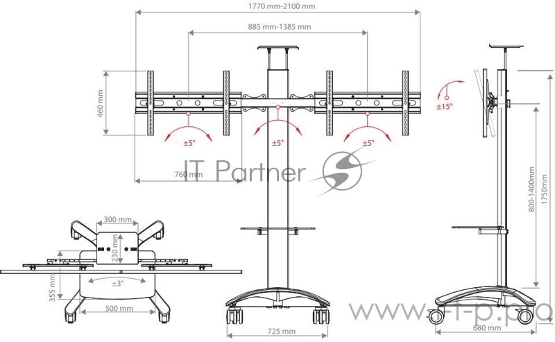Подставка для телевизора Arm Media PT-STAND-15 (комплект из двух коробок) серебристый 26"-65" макс.120кг напольный наклон