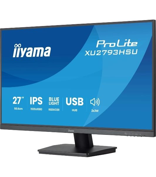 Монитор 27" Iiyama ProLite XU2793HSU-B7 IPS 1920x1080, 100 Гц, 1 мс, 16:9, 300 кд/м², HDMI 2.0, DP 1.2, 3.5 Jack, USB Hub (2x USB 2.0), динамики (2x2 Вт), Adaptive-Sync, черный