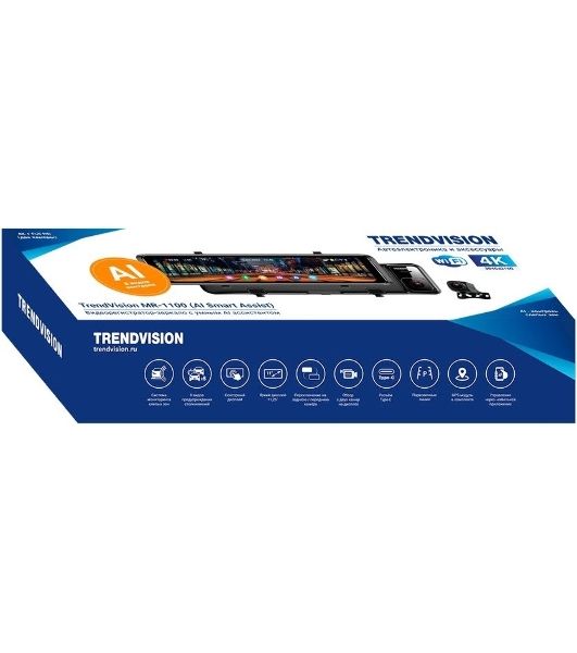 Видеорегистратор TrendVision MR-1100, 3840x2160, 11", с камерой заднего вида, GPS/ГЛОНАСС, Wi-Fi, G-сенсор