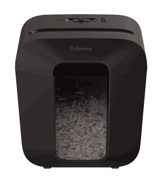 Шредер Fellowes PowerShred LX25 черный (секр.P-4)/перекрестный/6лист./11.5лтр./скрепки/скобы/пл.карты