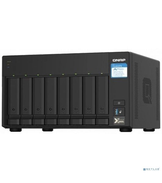 Сетевое хранилище без дисков SMB QNAP TS-832PX-4G 8-Bay NAS, AL324 64-bit quad-core 1.7GHz, 4Gb DDR4 SO-DIMM RAM (up to 1x16 Gb), 8 x 3.5"/2.5" drive slots, 2 x 10GbE SFP+ LAN, 2 x 2.5 GbE LAN, 3 x USB 3.2, PCIe slotGen.2 x 2, 3xUSB 3.2
