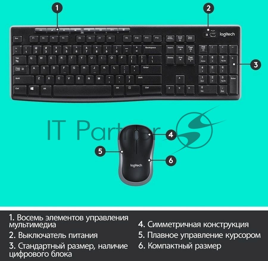Комплект клавиатура+мышь Logitech MK270 беспроводной, USB, 1000 DPI, чёрный (неоригинальная гравировка)