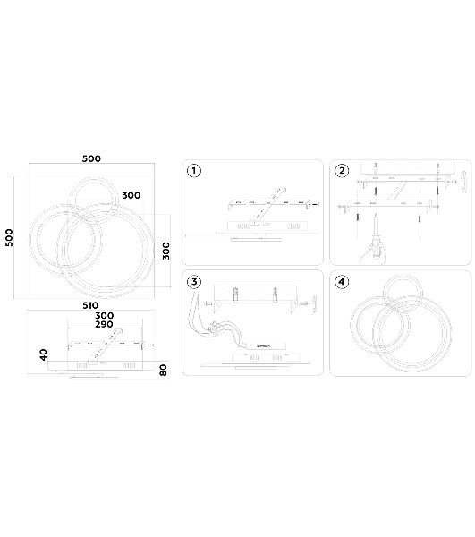 Светильник Ambrella light FA8515/3 BK черный 143W 3000K-6400K 500*500*80 (ПДУ РАДИО 2.4G)