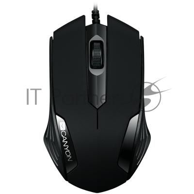 Мышь проводная Canyon CM-02 черный, 1000 dpi, USB, кнопки - 3