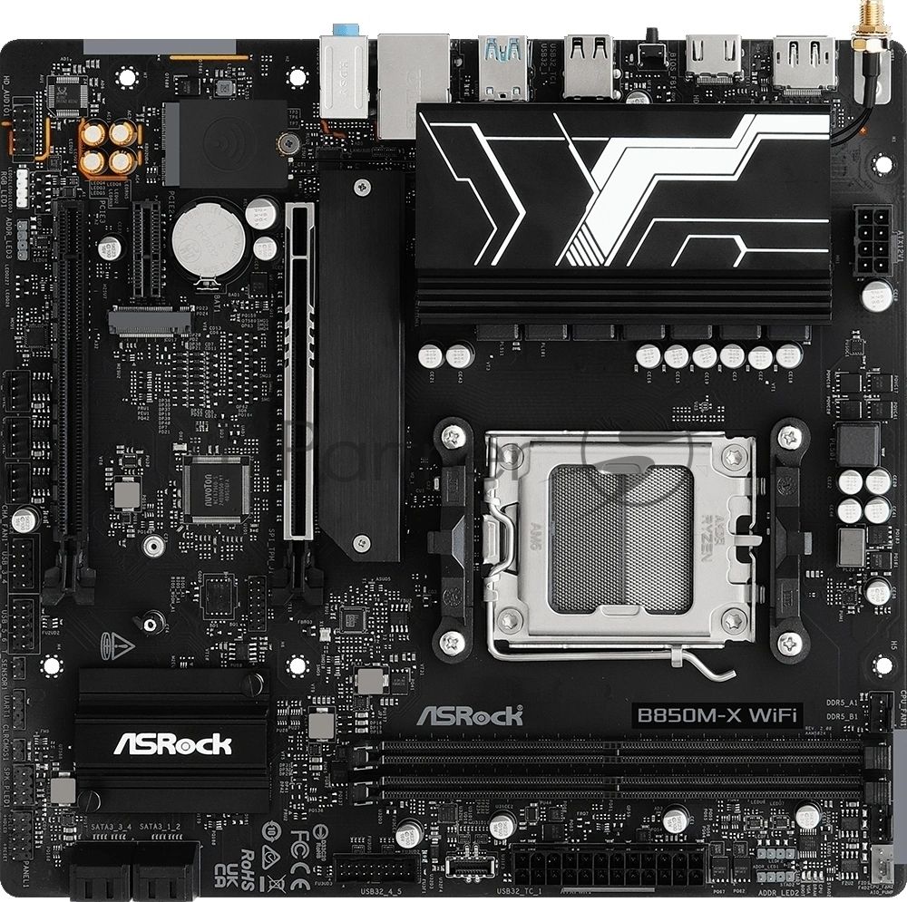 Материнская плата ASROCK B850M-X WIFI R2.0, AM5, AMD B850, 2xDDR5, 4xSATA, 2xM.2, 1xPCIe 5.0 x16, 1xPCIe 4.0 x4, 1xPCIe 3.0 x1, 1xDP, 1xHDMI, 1x2.5Gb LAN, Wi-Fi 6E, BT 5.2, 1xUSB-C 5Gbps, 3xUSB-A 5Gbps, 2xUSB-A 2.0, 3x3.5 мм, 7.1, mATX
