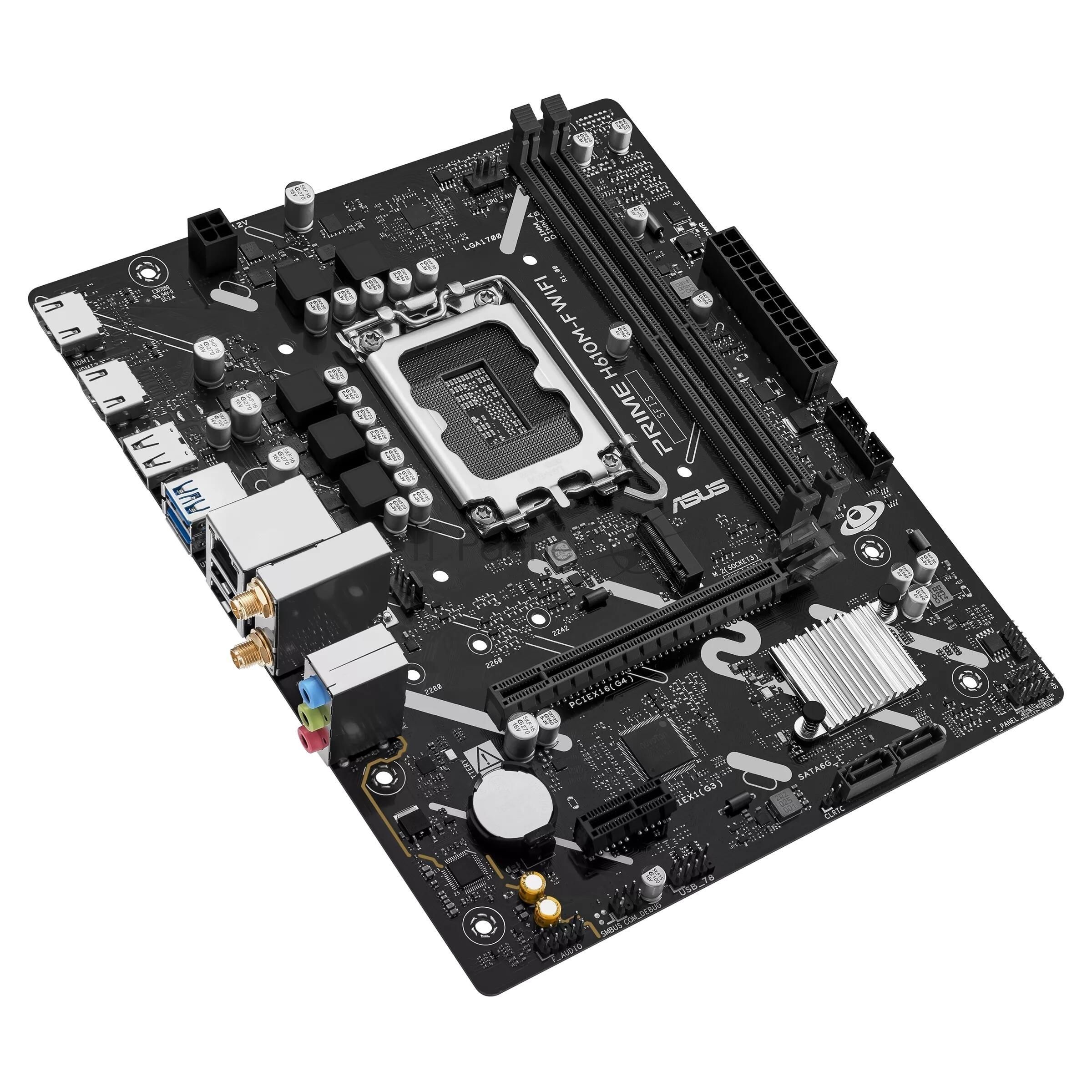 Материнская плата ASUS PRIME H610M-F WIFI, LGA1700, Intel H610, 2xDDR5, 2xSATA 6Gb/s, 1xM.2 PCI-E 3.0 x4, 1xPCIe 4.0 x16, 1xPCIe 3.0 x1, 2xHDMI, 1x 1Gb LAN, 2xUSB 5Gbps Type-A, 3xUSB 2.0 Type-A, 3x3.5 мм, 7.1, microATX