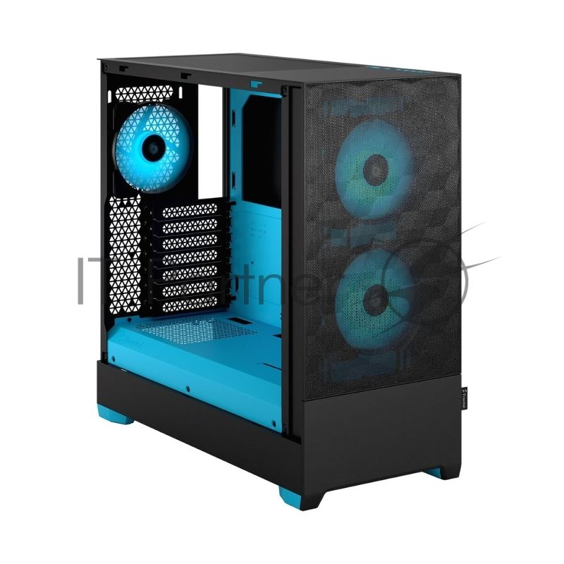 Компьютерный корпус без блока питания Fractal Design Pop Air RGb Cyan Core TG Clear Tint, Midi-Tower, 3x120мм RGb, 2xUSB-A 3.2 ATX, mATX, mITX черный/циан