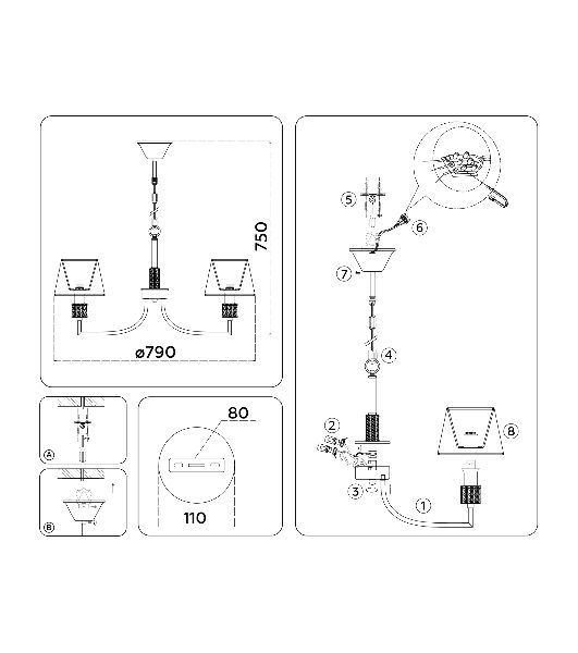 Люстра Ambrella light LH71217/8 CGD золото E14/8 max 40W D790*750