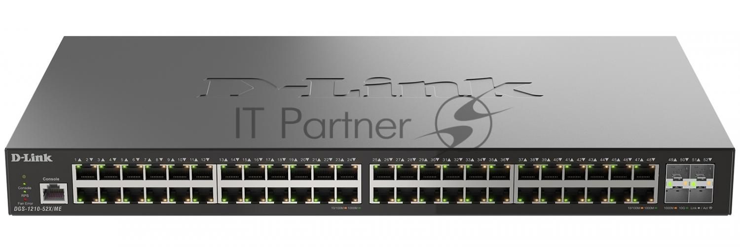 Коммутатор D-Link DGS-1210-52X/ME/C1A, 48×1 Гбит/с + 4×10 Гбит/с SFP+, управляемый