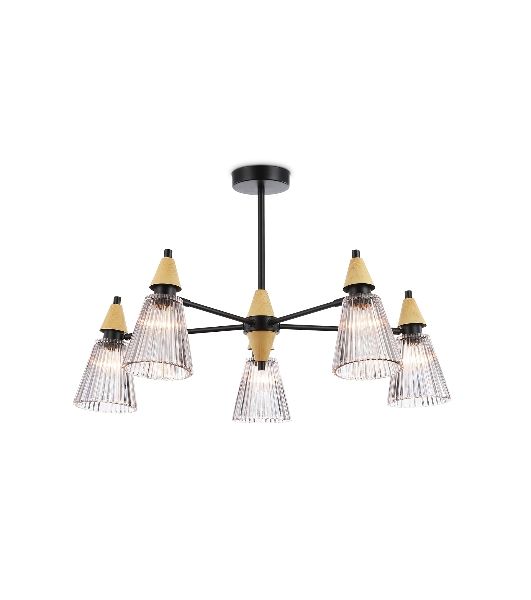 Люстра Ambrella light LH58114/5 BK/LW/SM черный/светлое дерево/дымчатый E14*5 max 40W D660*390