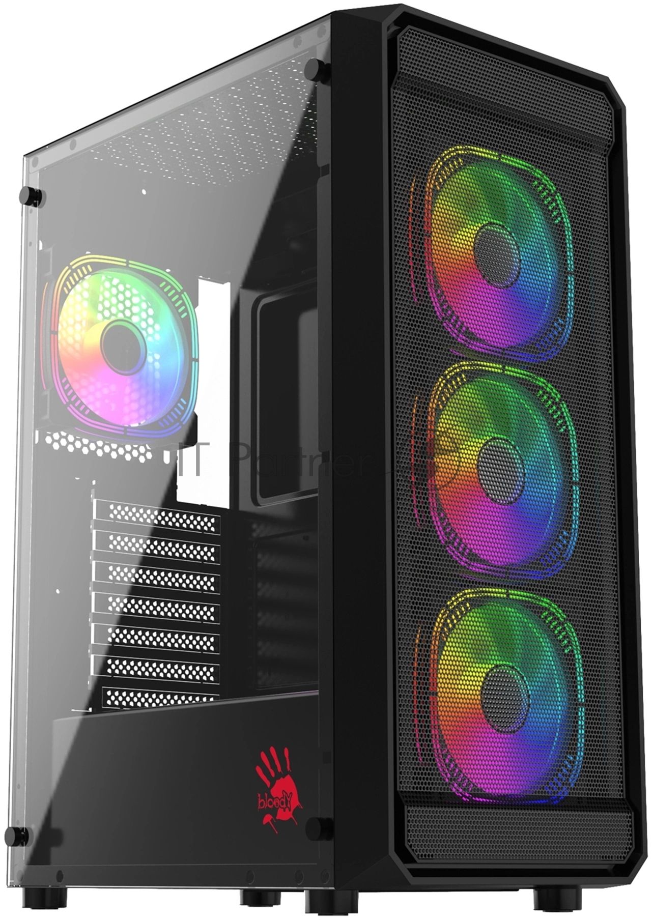 Компьютерный корпус Bloody BD-CC114 черный без БП ATX 8x120мм 1xUSB 2.0 1xUSB 3.0 audio bott PSU