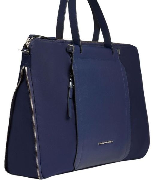 Деловая сумка женская Piquadro Lyra CA4021W92T/BLU с отделением для ноутбука 15.6" темно-синяя нейлон/натур.кожа