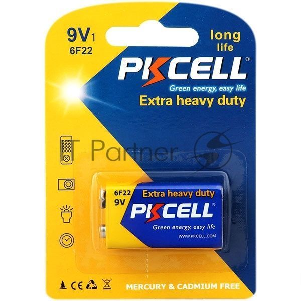 Солевой элемент питания PKCELL 6F22-1B тип - 9V(Крона) 1 шт в блистере