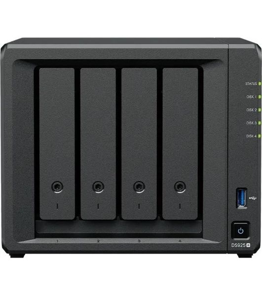 Сетевое хранилище Synology DiskStation DS925+ черный (AMD Ryzen V1500B/4Gb/4 pcs (3.5" or 2.5" SATA or SSD)/1xM.2 2280 NVMe SSD/RAID/1x4Gb/no WIFI) (DS