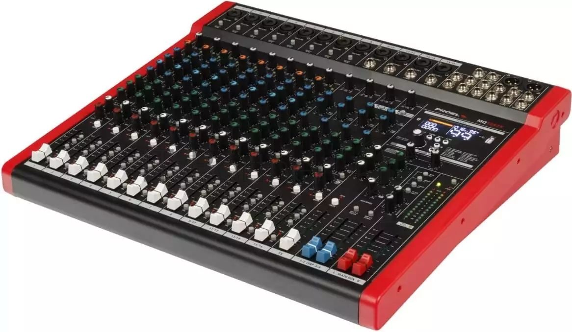 Микшерный пульт PROEL [MQ1642X] 16-ти канальный, 24 бит/48 кГц DSP, Bluetooth, медиа-плеер, 8x Combo XLR микр./лин. входа, 4x XLR+1/4" TRS (L/R) стерео микр./лин. входа, 2x XLR+1/4" TRS Main вых., 2x2 USB аудио интерфейс, 2x USB-A порта