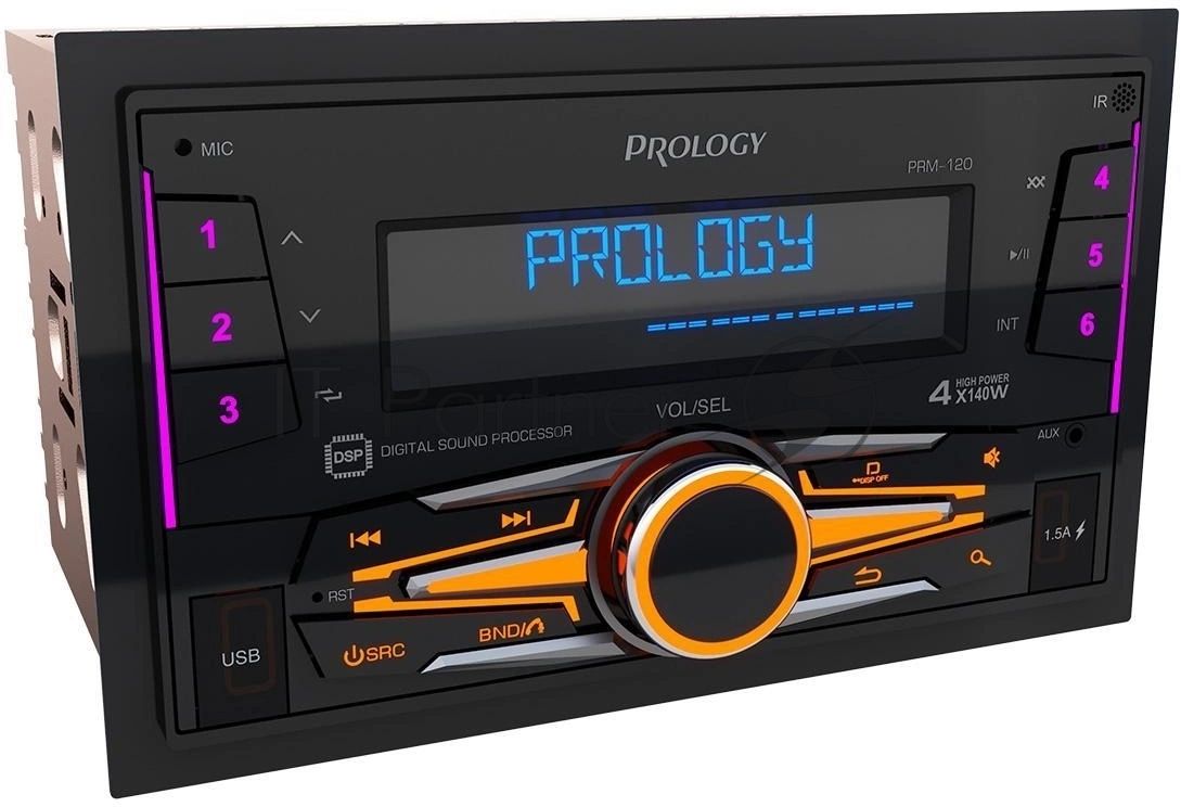 Автомагнитола Prology PRM-120, 2 DIN, Bluetooth, USB Type-A, AUX, пульт ДУ