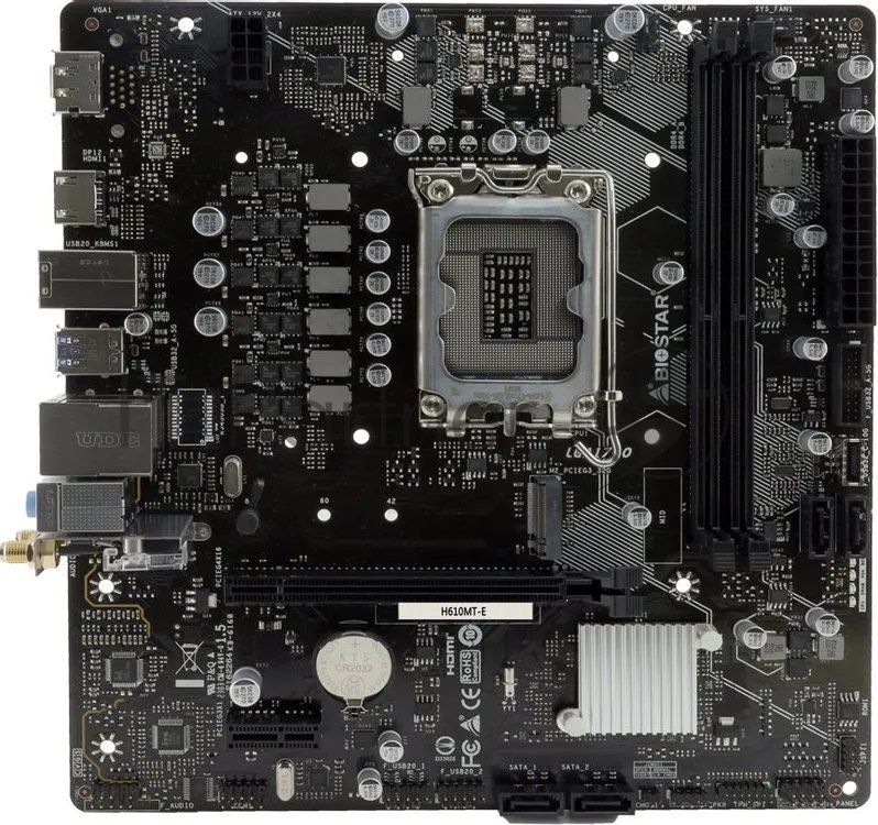 Материнская плата Biostar H610MT-E, LGA1700, Intel H610, 2xDDR4, 4xSATA 6Gb/s, 1xM.2 PCI-E, 1xPCIe 4.0 x16, 1xPCIe 3.0 x1, 1xHDMI, 1xDisplayPort, 1x 1Gb LAN, 4xUSB 2.0, 1xUSB 3.2 Gen 1, 3x3.5 мм, 7.1, microATX
