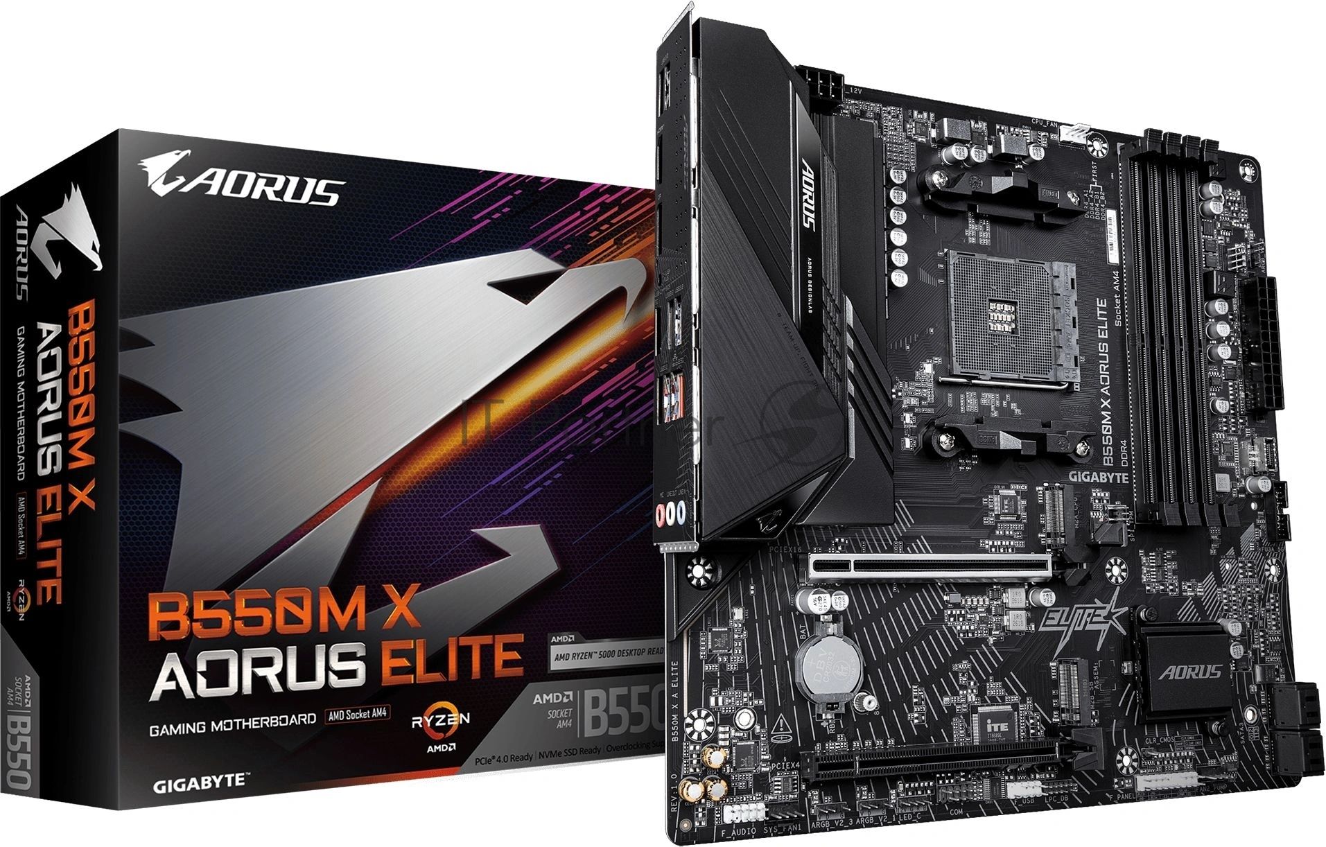 Материнская плата Gigabyte B550M X AORUS ELITE, AM4, AMD B550, 4xDDR4, 4xSATA, 2xM.2 PCIe 4.0/3.0, 1xPCIe 4.0 x16, 1xPCIe 3.0 x4, 1xHDMI, 1xDisplayPort, 1x 2.5Gb LAN, 4xUSB 3.2 Gen 1, 1xUSB Type-C 3.2 Gen 1, 2xUSB 2.0, 3x3.5 мм, 7.1, microATX