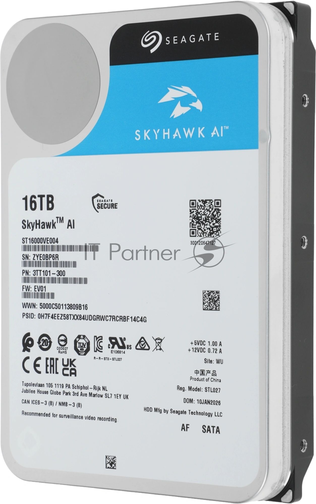 Жесткий диск HDD Seagate SkyHawk AI 16Tb 7200rpm SATA 512Mb 3.5"