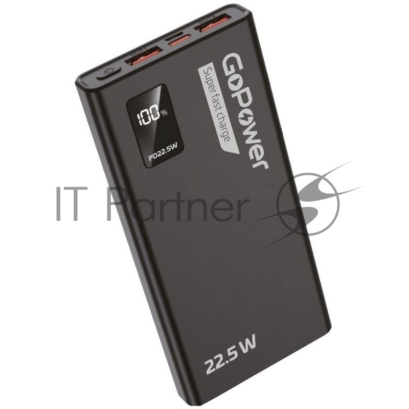 Портативный аккумулятор GoPower PB03-10 10000mAh 3.0A 22.5W 2USB/Type-C черный (1/50)