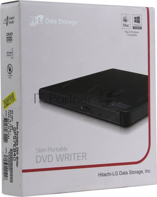 Оптический привод внешний DVD-RW LG GP57EB40 черный USB slim RTL
