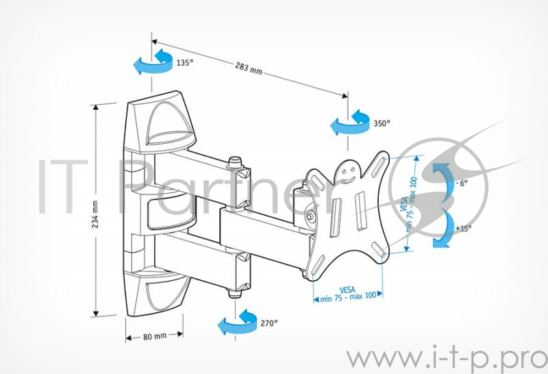 Кронштейн для телевизора Holder LCDS-5039 металлик 10"-26" макс.25кг настенный поворот и наклон