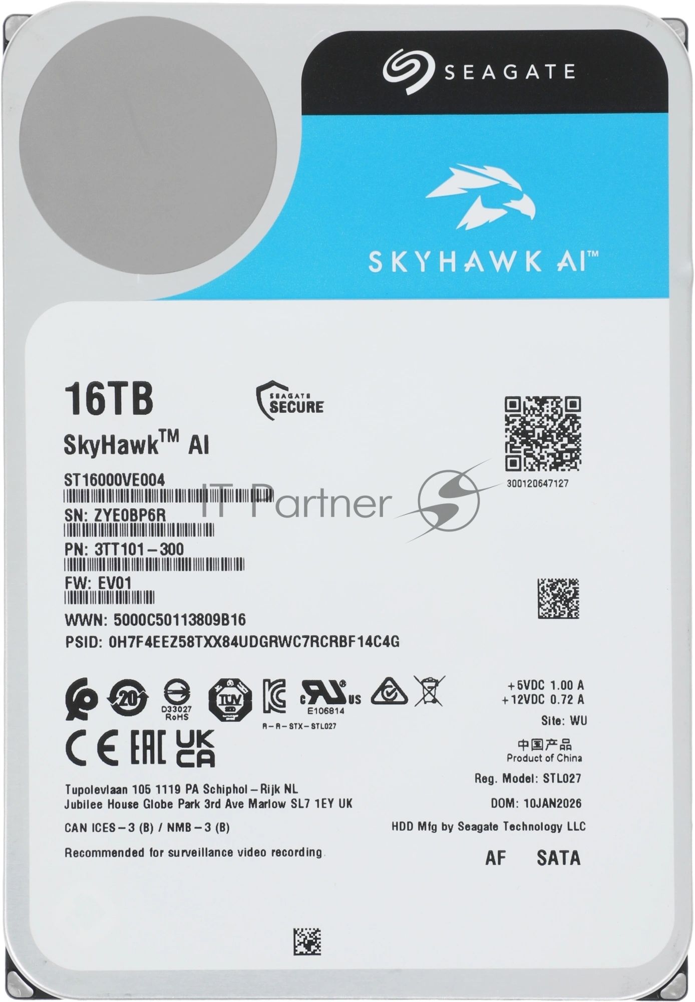 Жесткий диск HDD Seagate SkyHawk AI 16Tb 7200rpm SATA 512Mb 3.5"