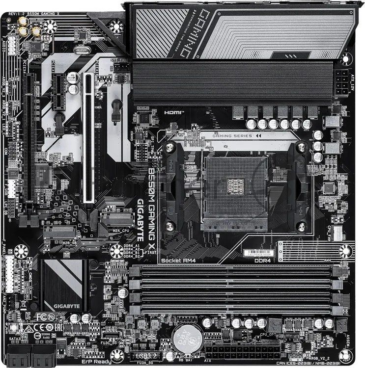 Материнская плата Gigabyte B550M GAMING X, AM4, AMD B550, 4xDDR4, 4xSATA, 2xM.2 PCIe 4.0/3.0, 1xPCIe 4.0 x16, 1xPCIe 3.0 x16 (x4), 1xPCIe 3.0 x1, 1xHDMI, 1xDisplayPort, 1x1Gb LAN, 4xUSB 3.2 Gen1, 2xUSB 2.0, 3x3.5 мм, 7.1, microATX