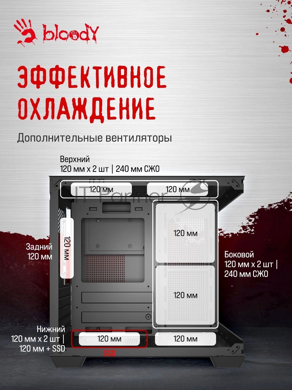 Компьютерный корпус Bloody CC-121 черный без БП mATX 7x120мм 1xUSB 2.0 1xUSB 3.0 audio