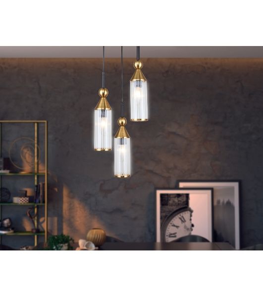 Светильник Ambrella light LH55252/3 BK/BS/CL черный/латунь/прозрачный E14*3 max 40W D230*1200