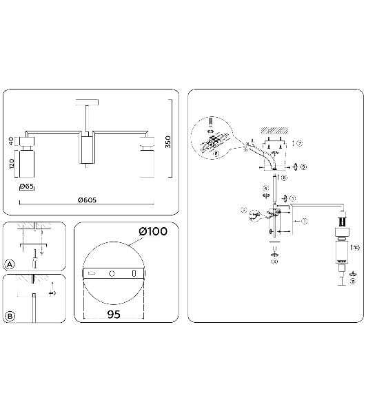 Люстра Ambrella light LH56124/5 BS/FR латунь/белый матовый E14*5 max 40W D605*350