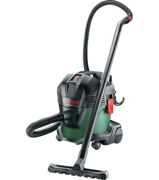 Строительный пылесос Bosch UniversalVac15 зеленый, 1000 Вт, уборка сухая/влажная, пылесборник контейнер, 15 л