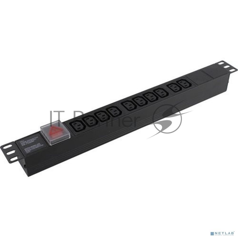 Блок розеток горизонтальный ExeGate ServerPro PDU-19H001 Al-10С13-C14-SW, 1U, Алюминий, 10 IEC 320 C13, С14, выкл. с подсветкой, черный